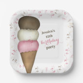 Leuke verjaardagsfeestje ijs op maat papieren bordje (Voorkant)