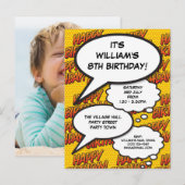 Leuke Verjaardagsfeestje Speech Comic Bubbles Foto Uitnodiging Briefkaart (Voorkant / Achterkant)