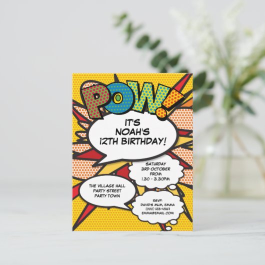 Leuke Verjaardagsfeestje Strip POW Uitnodiging Briefkaart (Staand voorkant)