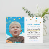 Leuke verjaardagsfeestje UITNODIGEN blauwe faux go Kaart (Staand voorkant)