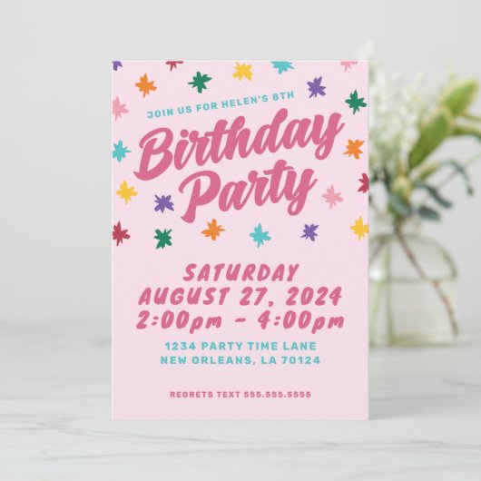 Leuke verjaardagsfeestuitnodiging kaart (Staand voorkant)