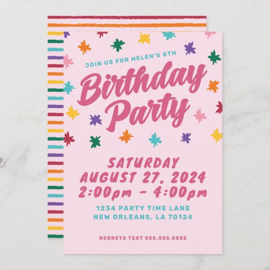 Leuke verjaardagsfeestuitnodiging kaart (Voorkant / Achterkant)