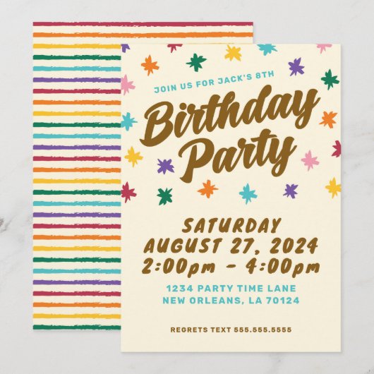 Leuke verjaardagsfeestuitnodiging kaart (Voorkant / Achterkant)