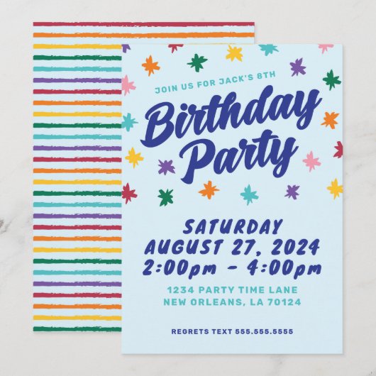 Leuke verjaardagsfeestuitnodiging kaart (Voorkant / Achterkant)