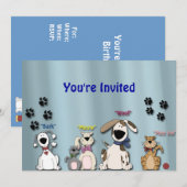 Leuke verjaardagsfeestuitnodiging/ Katten & Honden Kaart (Voorkant / Achterkant)