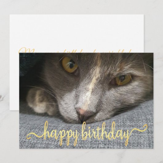 leuke verjaardagsfoto gouden kalligrafie kaart (Voorkant / Achterkant)