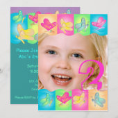 Leuke verjaardagsfoto-uitnodiging met levendige kl kaart (Voorkant / Achterkant)