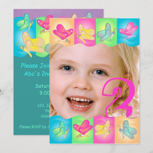 Leuke verjaardagsfoto-uitnodiging met levendige kl kaart (Voorkant / Achterkant)