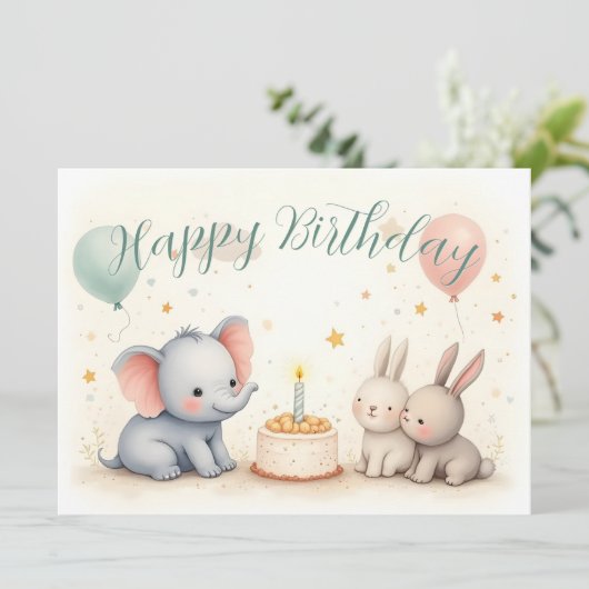 Leuke verjaardagsgroet met dierenvrienden (Staand voorkant)