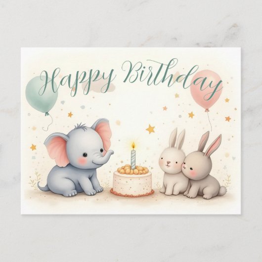 Leuke verjaardagsgroet met dierenvrienden feestdagenkaart (Voorkant)