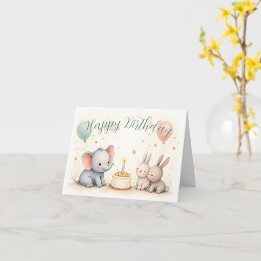 Leuke verjaardagsgroet met dierenvrienden kaart (Gele Bloem)