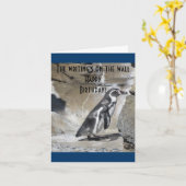 Leuke Verjaardagsgroet voor Pinguïn Kaart (Gele Bloem)