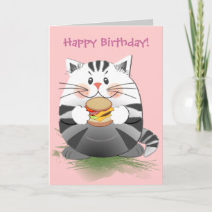Leuke verjaardagskaart "Hamburger Cat" Kaart