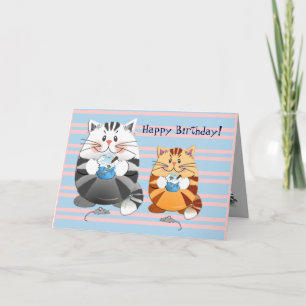 Leuke verjaardagskaart met cupcakes eten van katte kaart