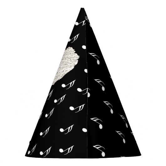 Leuke Verjaardagskat op Piano Keys Muzieknoten Feesthoedjes (Achterkant)