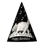 Leuke Verjaardagskat op Piano Keys Muzieknoten Feesthoedjes (Voorkant)