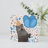 Leuke verjaardagsotter met blauwe ballonnen (Staand voorkant)