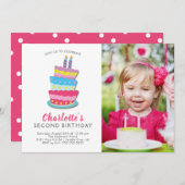 Leuke verjaardagstaart 2e verjaardag uitnodiging (Voorkant / Achterkant)