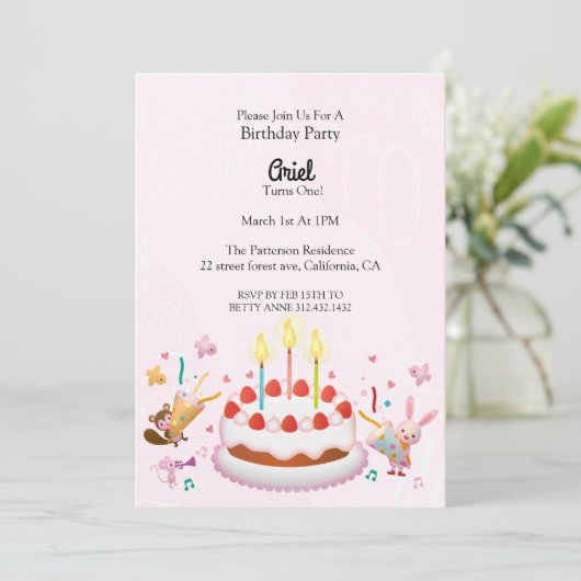 Leuke verjaardagstaart verjaardag uitnodiging (Staand voorkant)