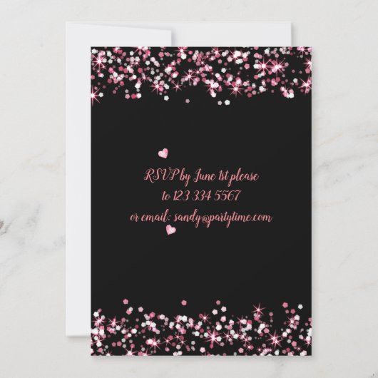 Leuke verjaardagsuitnodiging roze op zwart bewerkb kaart (Achterkant)