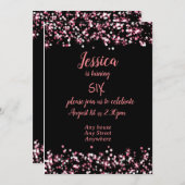 Leuke verjaardagsuitnodiging roze op zwart bewerkb kaart (Voorkant / Achterkant)