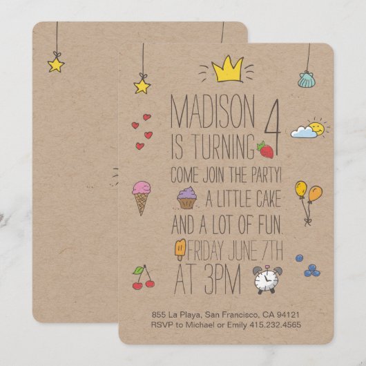 Leuke verjaardagsuitnodiging voor kleine meisjes e kaart (Voorkant / Achterkant)