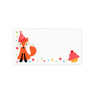 Leuke verjaardagsvos, cupcake en sterren blank etiket