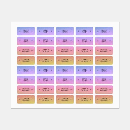 Leuke verloopkleur gecodeerde ster-naam kleding labels (Vel)