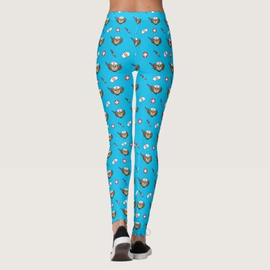 Leuke Verpleegkundige Uil met Spuit Cartoon Leggings (Achterkant)