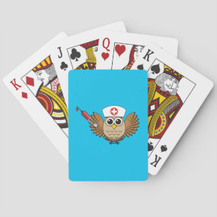 Leuke Verpleegkundige Uil met Spuit Cartoon Pokerkaarten