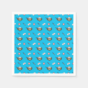 Leuke Verpleegkundige Uil met Spuit Cartoon Servet