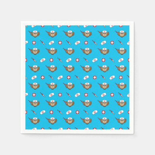Leuke Verpleegkundige Uil met Spuit Cartoon Servet (Voorkant)