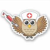 Leuke Verpleegkundige Uil met Spuit Cartoon Sticker (Voorkant)