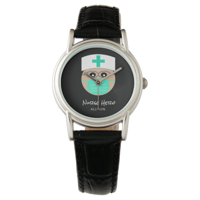 Leuke Verpleegster Hero Zwart Wit Medisch Geperson Horloge (Voorkant)