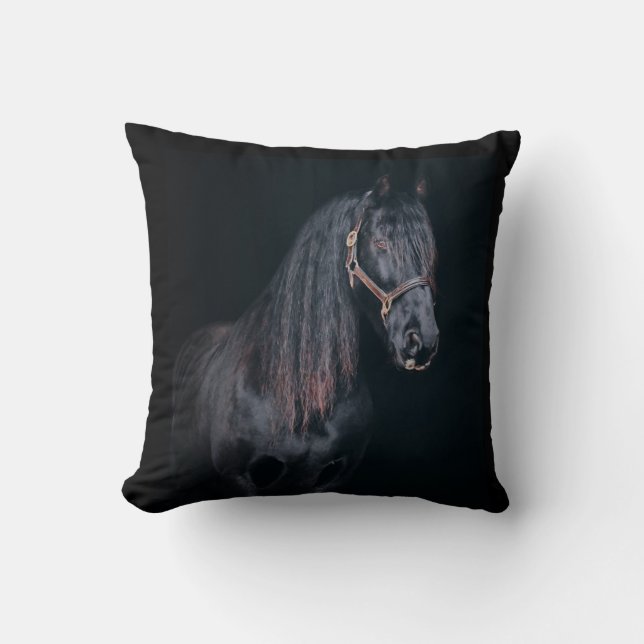 Leuke  veulen paard zwarte achtergrond kussen (Voorkant)