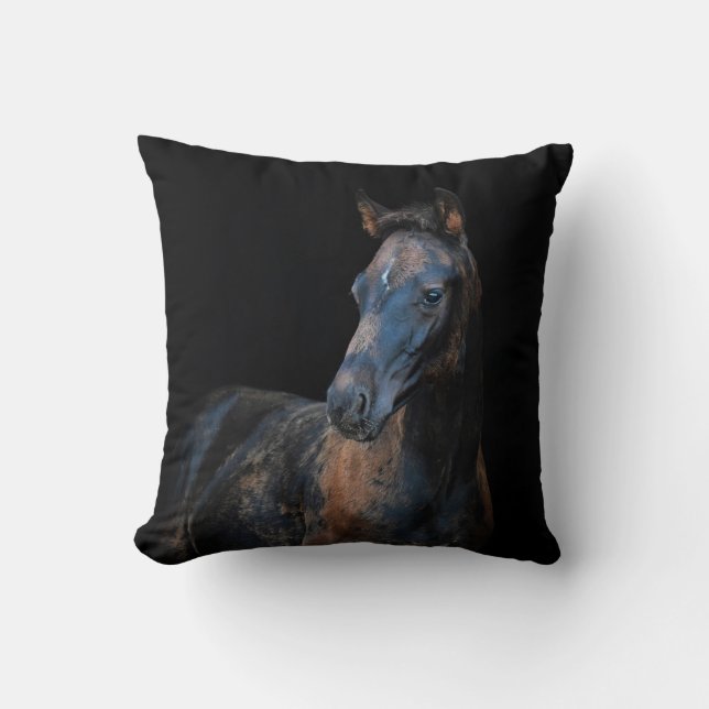 Leuke  veulen paard zwarte achtergrond kussen (Voorkant)