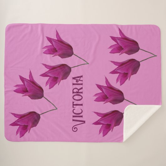 Leuke Victoria naam roze tulp bloemen deken (Voorkant (horizontaal))