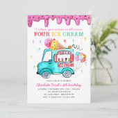 Leuke Vier Ice Cream Truck 4e Zomer Kids Verjaarda Kaart (Staand voorkant)