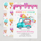 Leuke Vier Ice Cream Truck 4e Zomer Kids Verjaarda Kaart (Voorkant / Achterkant)