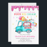 Leuke Vier Ice Cream Truck 4e Zomer Kids Verjaarda Kaart<br><div class="desc">Leuke Vier Ice Cream Truck Zomer Kinder 4e Verjaardagsuitnodiging</div>