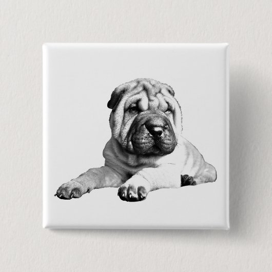 Leuke Vierkante Shar Pei Button (Voorkant)