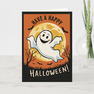 Leuke vintage Halloween-geest en maan Feestdagen Kaart