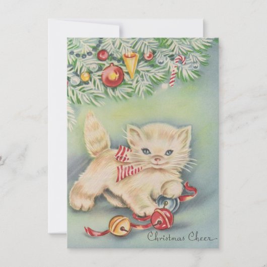 Leuke Vintage Kerstkitten Feestdagenkaart (Voorkant)