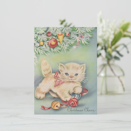Leuke Vintage Kerstkitten Feestdagenkaart (Staand voorkant)