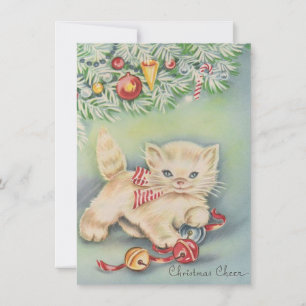 Leuke Vintage Kerstkitten Feestdagenkaart