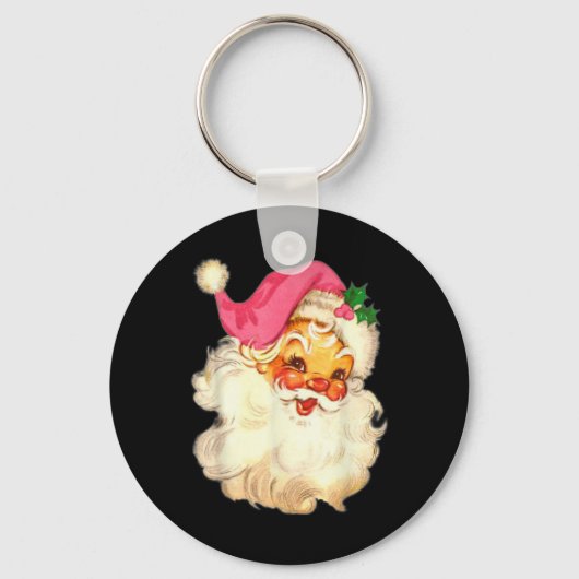 Leuke vintage roze kerstman roze kerst ontwerp sleutelhanger (Voorkant)