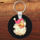Leuke vintage roze kerstman roze kerst ontwerp sleutelhanger (Voorkant)