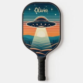 Leuke vintage UFO bij zonsondergang Persoonlijk ge Pickleball Paddle