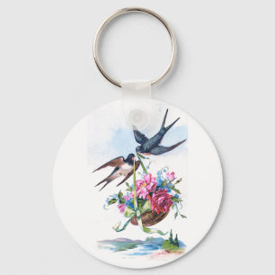 Leuke Vintage Vogels & Bloemen Bloemen Sleutelhanger