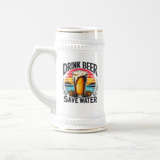 Leuke Vintage Zonsondergang Bier Bierpul (Links)